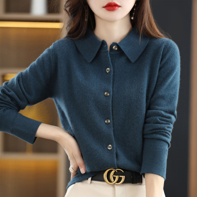 Collar Loose Sweater Jacket Knit Cropped Top 65 