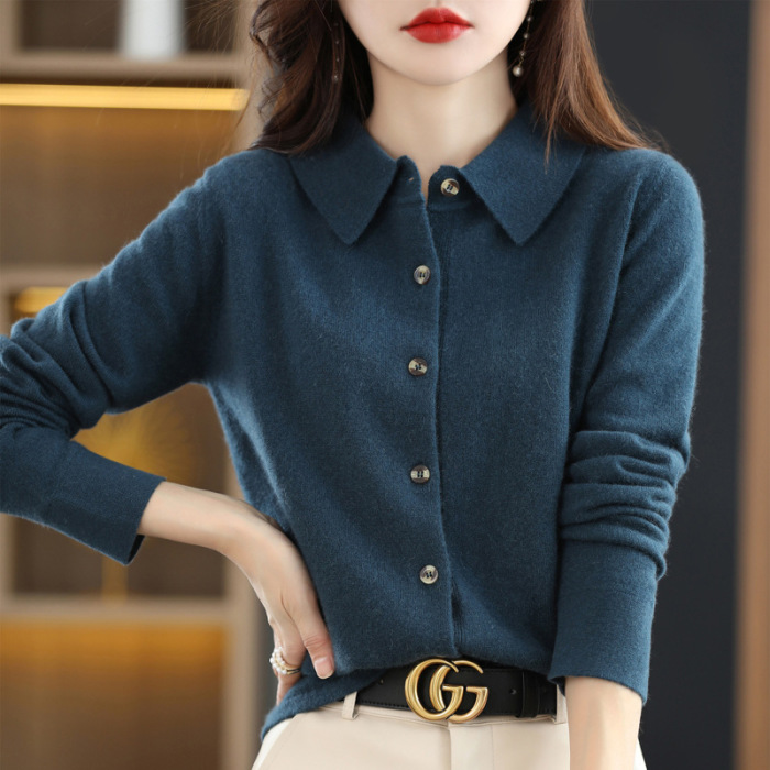 Collar Loose Sweater Jacket Knit Cropped Top 65 