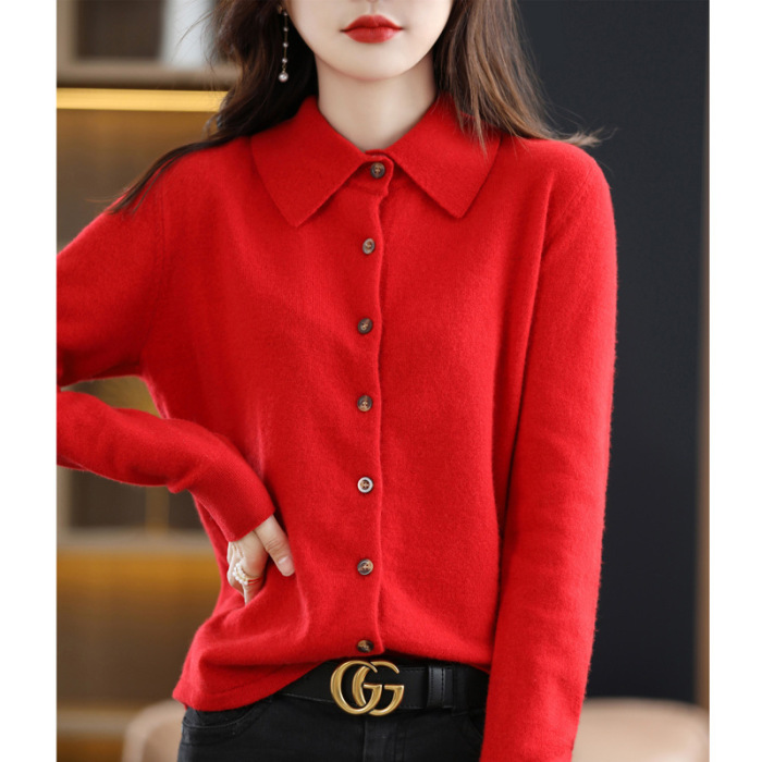 Collar Loose Sweater Jacket Knit Cropped Top 65 