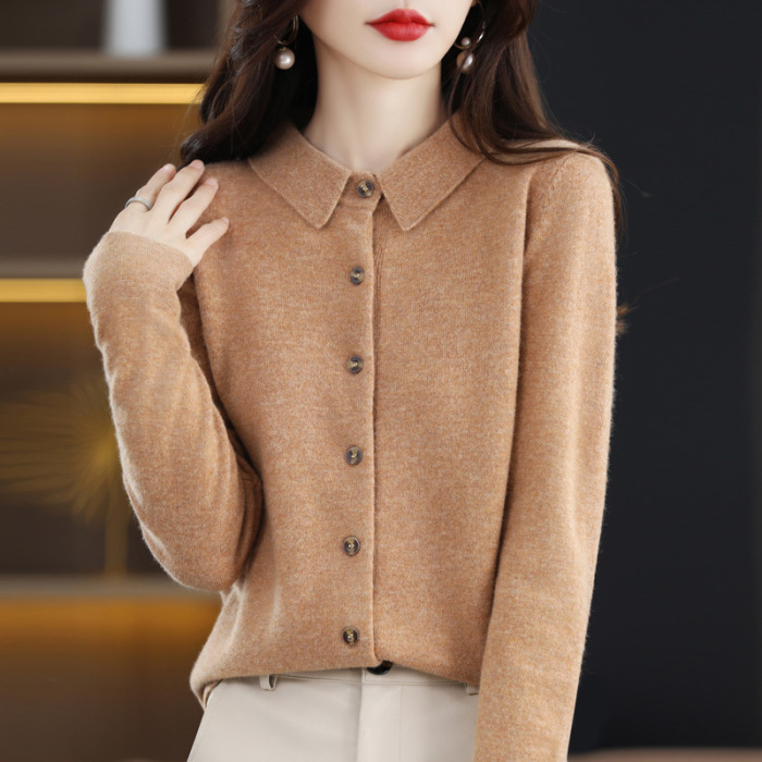Collar Loose Sweater Jacket Knit Cropped Top 65 