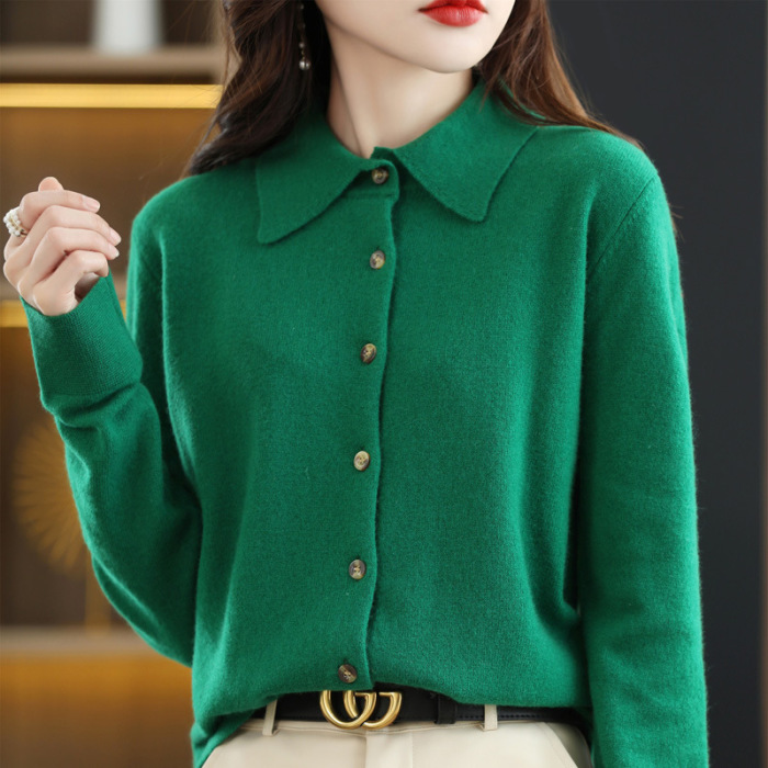 Collar Loose Sweater Jacket Knit Cropped Top 65 