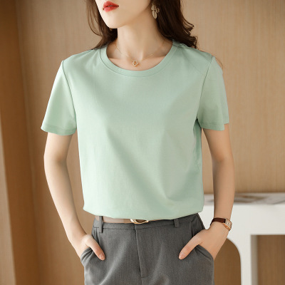 Double-sided mercerized cotton T-shirt half-sleeved T-shirt women's clothing 20