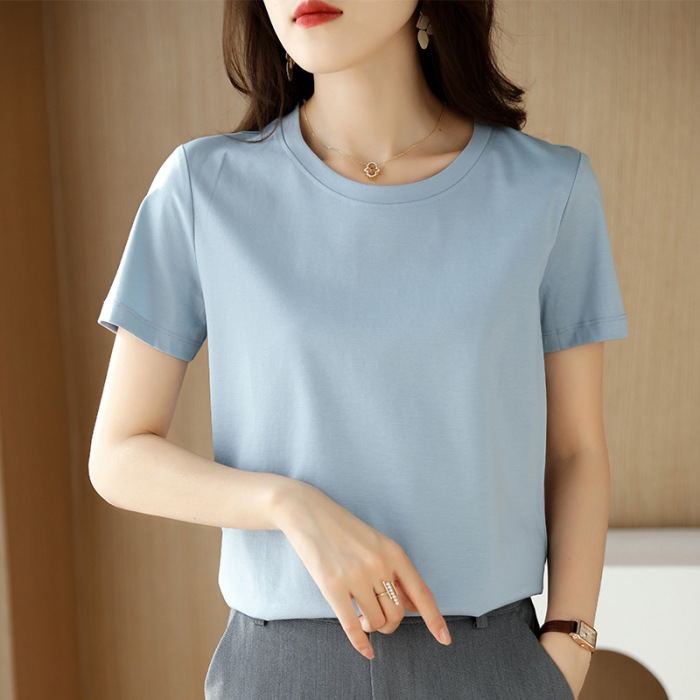 Double-sided mercerized cotton T-shirt half-sleeved T-shirt women's clothing 20