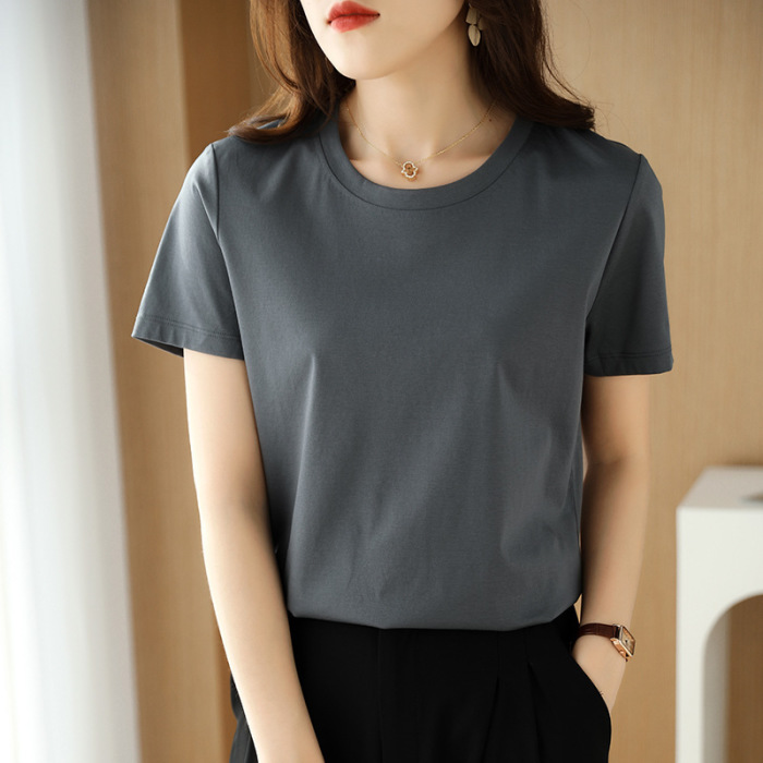Double-sided mercerized cotton T-shirt half-sleeved T-shirt women's clothing 20