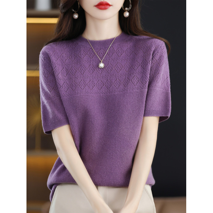 Half-sleeved thin cutout cropped cashmere top 14