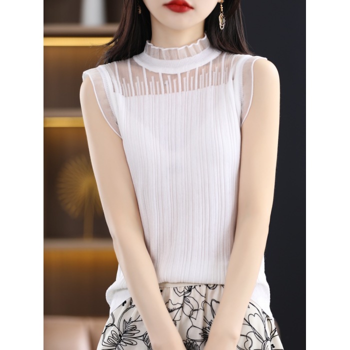 High collar inner suit white top lace bottoming shirt 75 