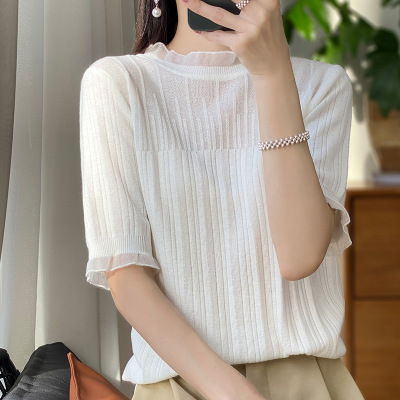 Hollow wool half-sleeve bottoming knitted sweater 90