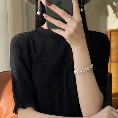 Hollow wool half-sleeve bottoming knitted sweater 90