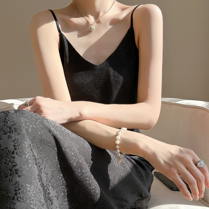 Inner suspender skirt satin acetate fashion French temperament long skirt 04