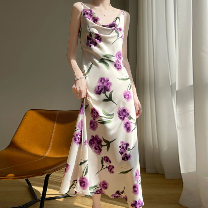 LONG PRINTED SILK SLIP DRESS 12