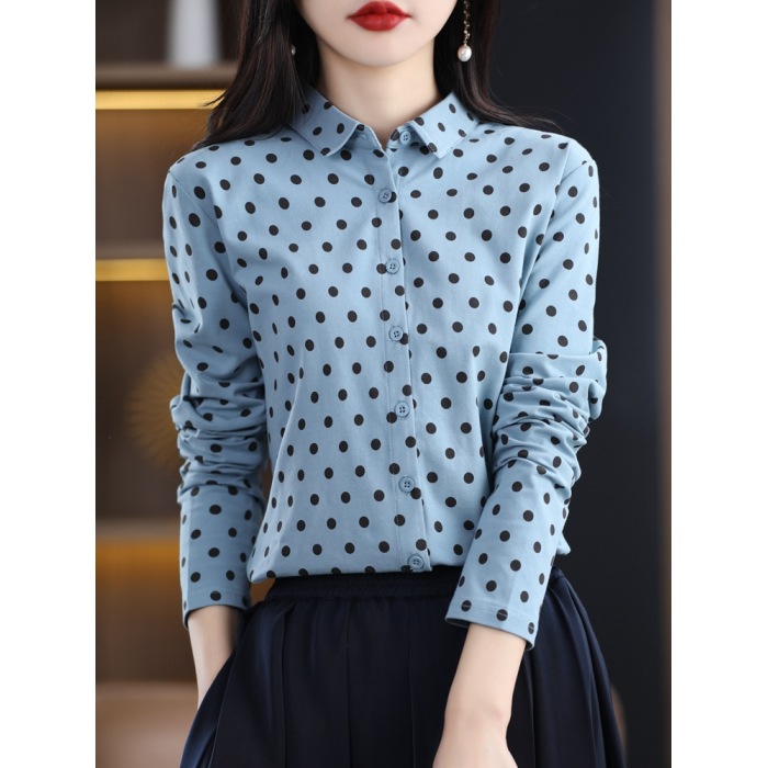 Polka Dot Shirt Ladies Classic Polka Dot Cardigan Top 21