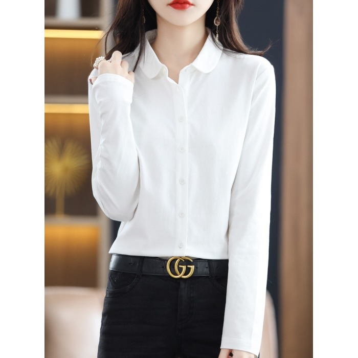 professional commuter blouse solid color cotton shirt long sleeves 07