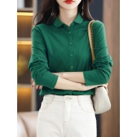 professional commuter blouse solid color cotton shirt long sleeves 07