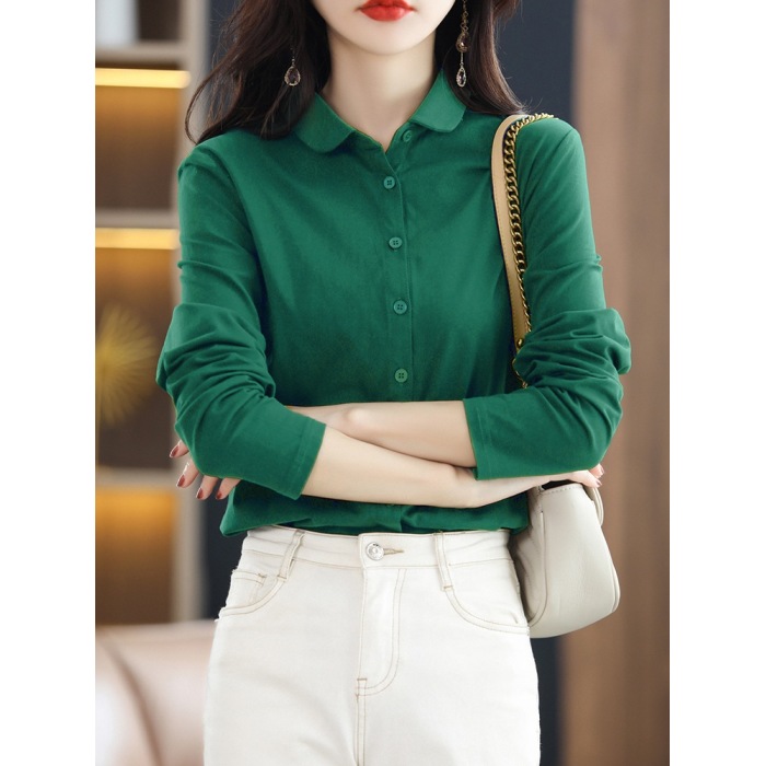 professional commuter blouse solid color cotton shirt long sleeves 07