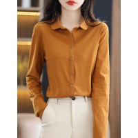 professional commuter blouse solid color cotton shirt long sleeves 07