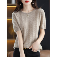 Round neck loose slim cardigan half sleeve t-shirt 51