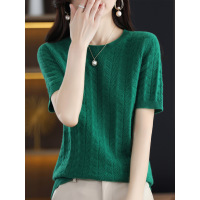 Round neck loose slim cardigan half sleeve t-shirt 51