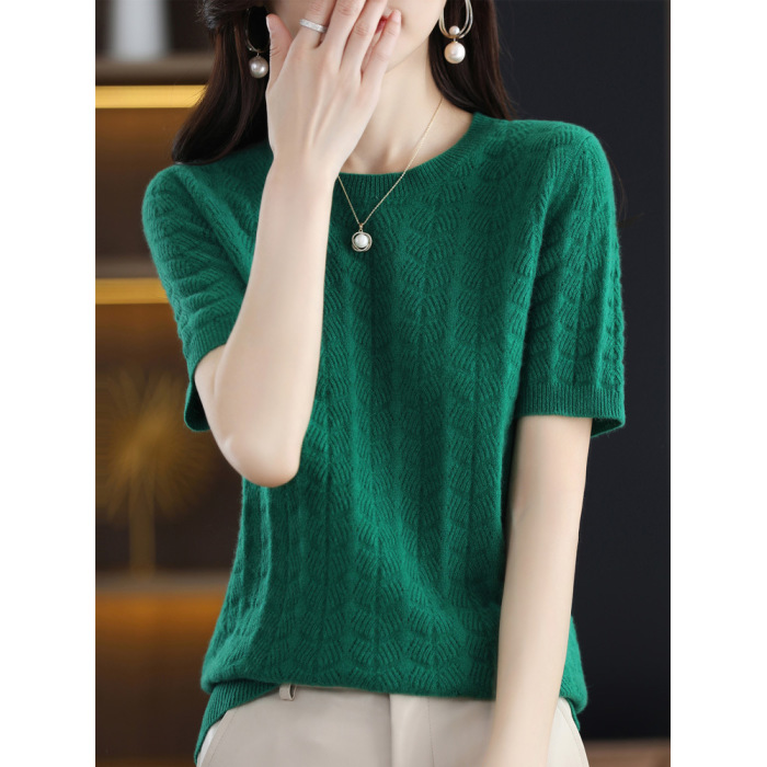 Round neck loose slim cardigan half sleeve t-shirt 51