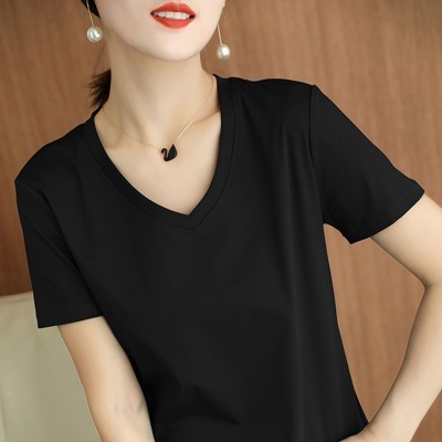 Round V-neck loose basic cotton top T-shirt 23