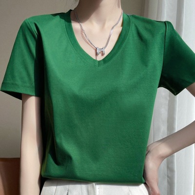 Round V-neck loose basic cotton top T-shirt 23