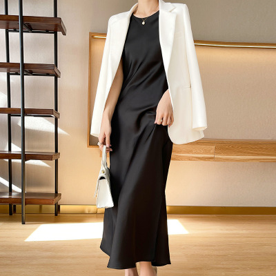 Silk Dress Elegant Slim Solid Color Long Dress 29