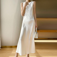 Silk Dress Elegant Slim Solid Color Long Dress 29