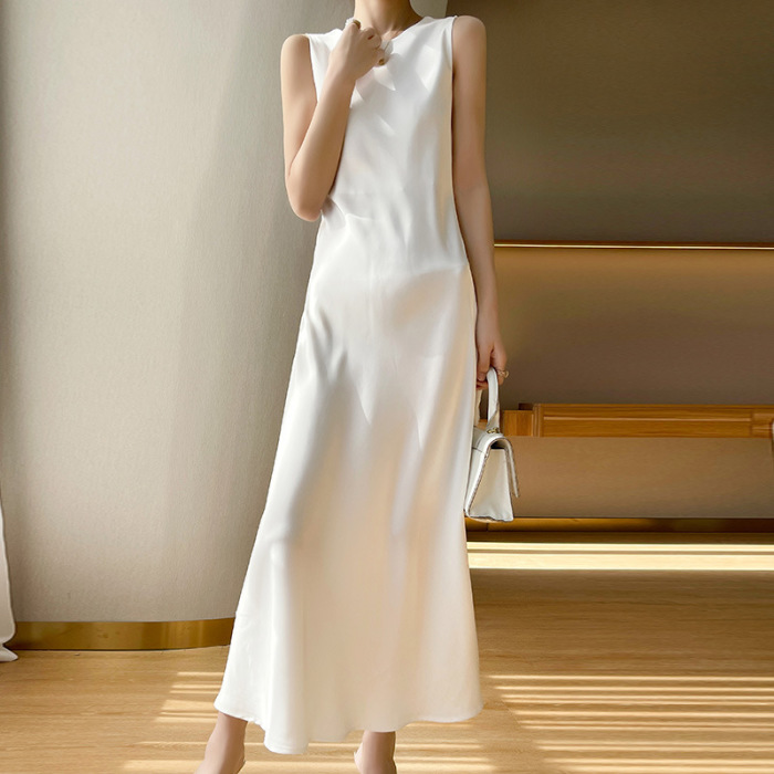 Silk Dress Elegant Slim Solid Color Long Dress 29