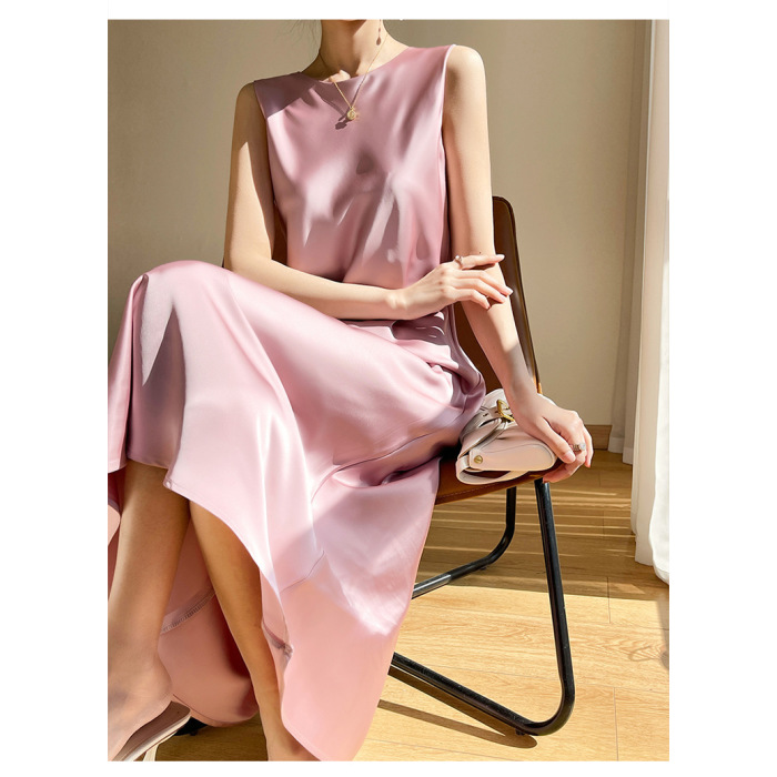 Silk Dress Elegant Slim Solid Color Long Dress 29