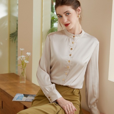 Stand Collar Silk Shirt Long Sleeve Shirt 83