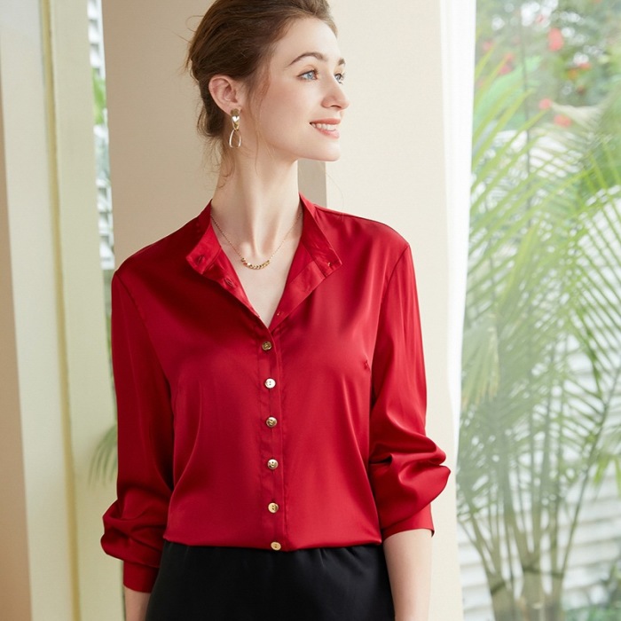 Stand Collar Silk Shirt Long Sleeve Shirt 83