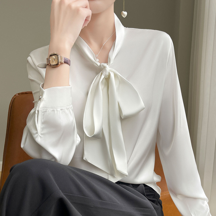 women's bowknot silk shirt thin mulberry silk top 32