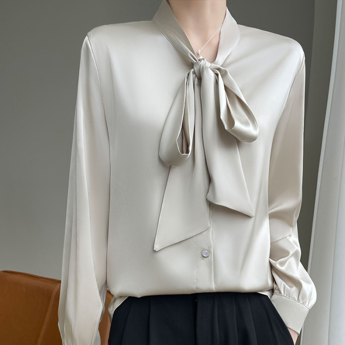 women's bowknot silk shirt thin mulberry silk top 32