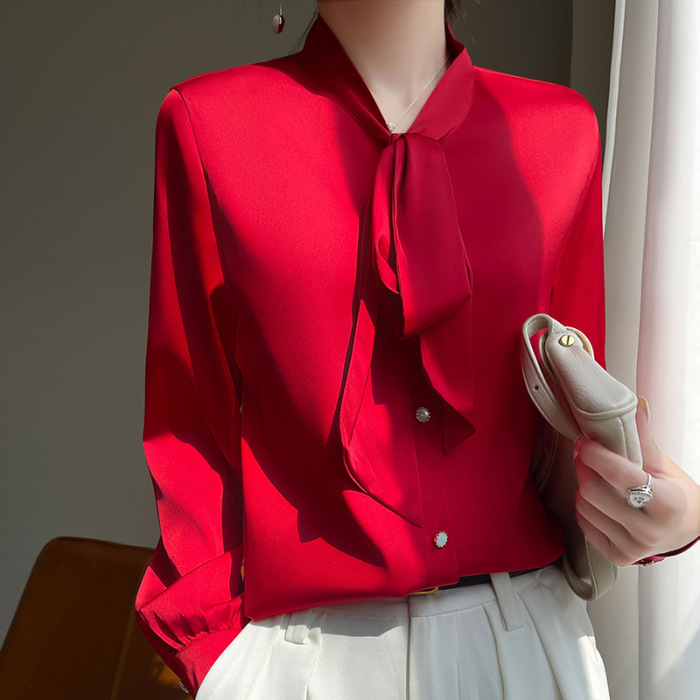 women's bowknot silk shirt thin mulberry silk top 32