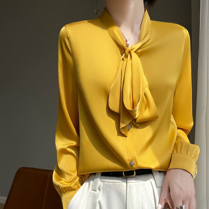 women's bowknot silk shirt thin mulberry silk top 32