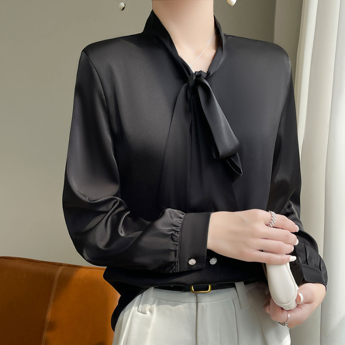 women's bowknot silk shirt thin mulberry silk top 32