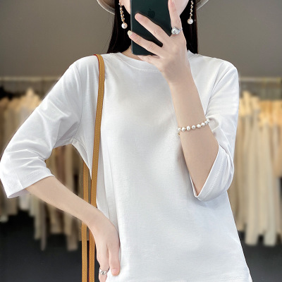 Women's round neck cotton t-shirt with three quarter sleeves 30