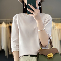 Women's round neck cotton t-shirt with three quarter sleeves 30