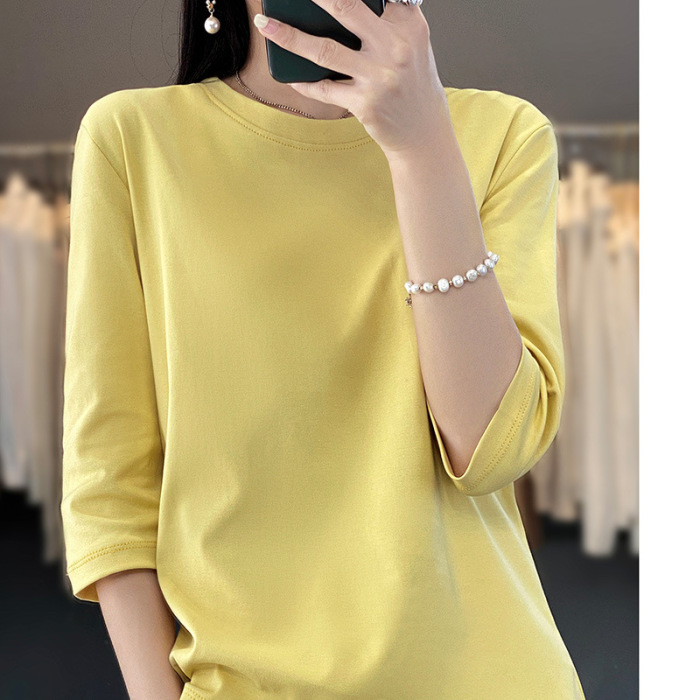 Women's round neck cotton t-shirt with three quarter sleeves 30