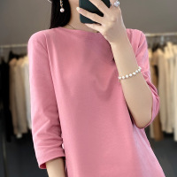 Women's round neck cotton t-shirt with three quarter sleeves 30