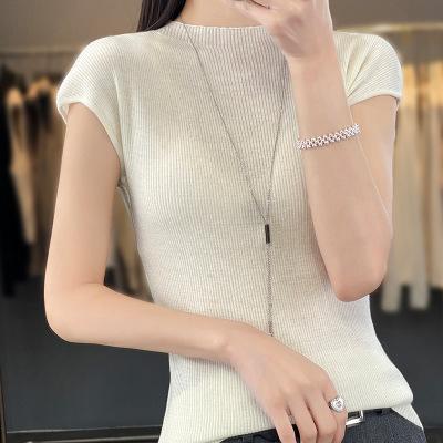 Wool Sleeveless T-Shirt Short Sleeve Loose Base Layer Top 43 