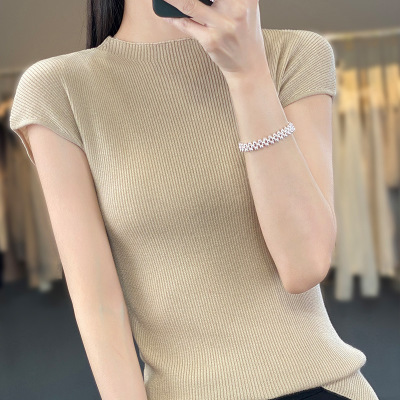 Wool Sleeveless T-Shirt Short Sleeve Loose Base Layer Top 43 